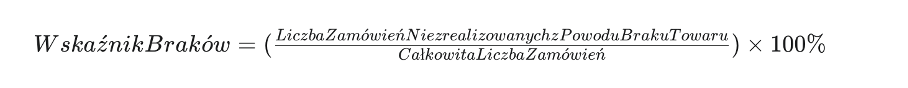 Wskażnik braków wzór